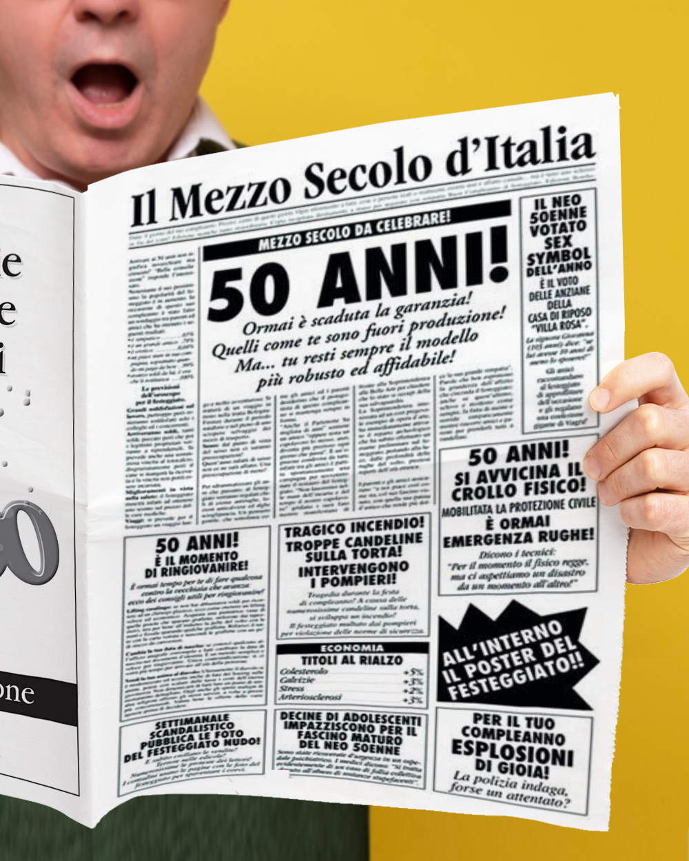 Biglietto auguri giornale compleanno 30 40 50 60 anni uomo donna