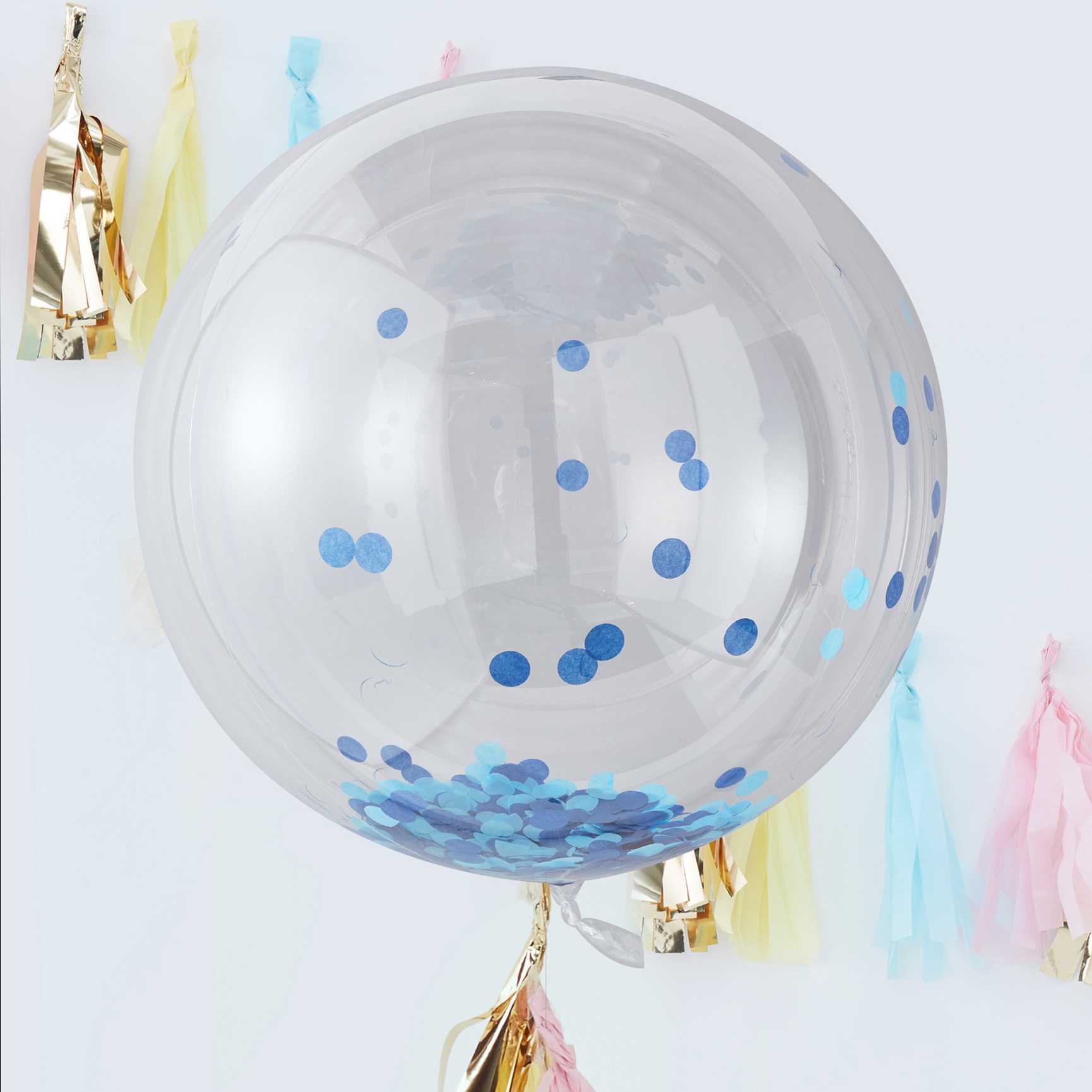 Palloncini Trasparenti con Coriandoli Azzurri- Idea Baby Shower e