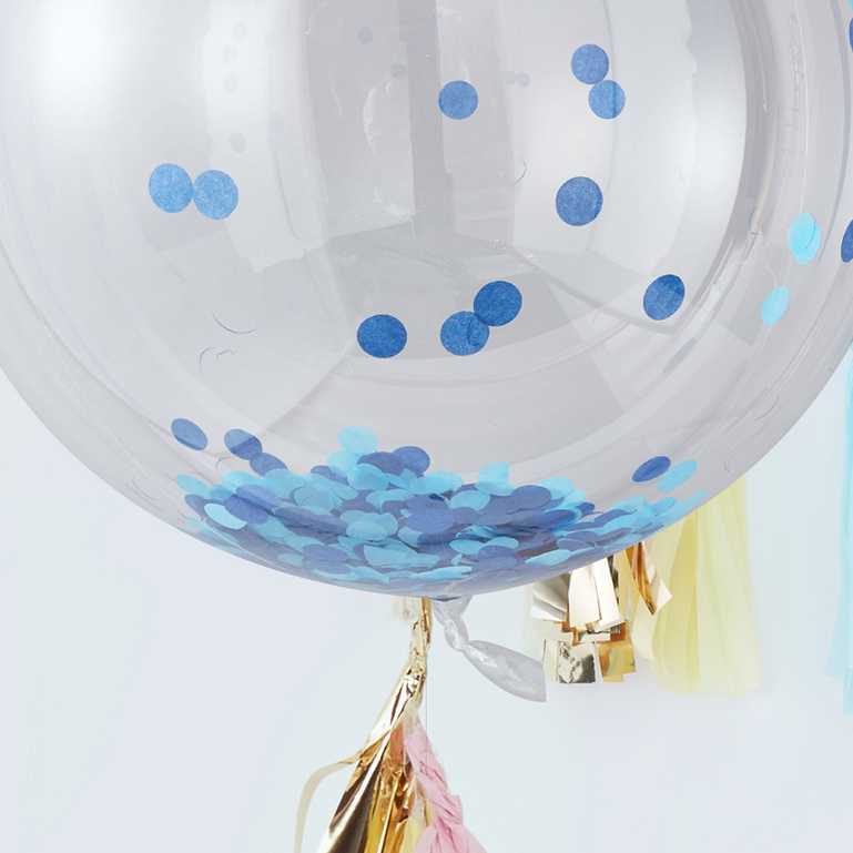 Palloncini Trasparenti con Coriandoli Azzurri- Idea Baby Shower e Gender  Reveal
