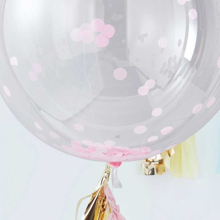 5 palloncini trasparenti con coriandoli di stelle rosa, blu e