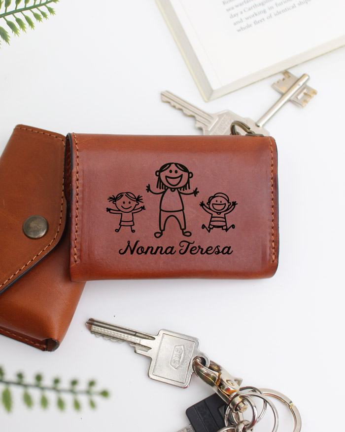 Portachiavi in Cuoio Made in Italy Personalizzato con Nome e Foto Segreta -  Idea Regalo Nonno