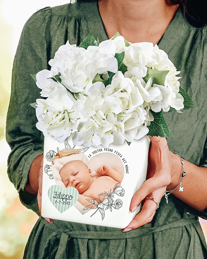 Vaso di Ceramica con Fiori e Cuori Personalizzabile con Dedica e Foto - Idea  Regalo Festa dei Nonni