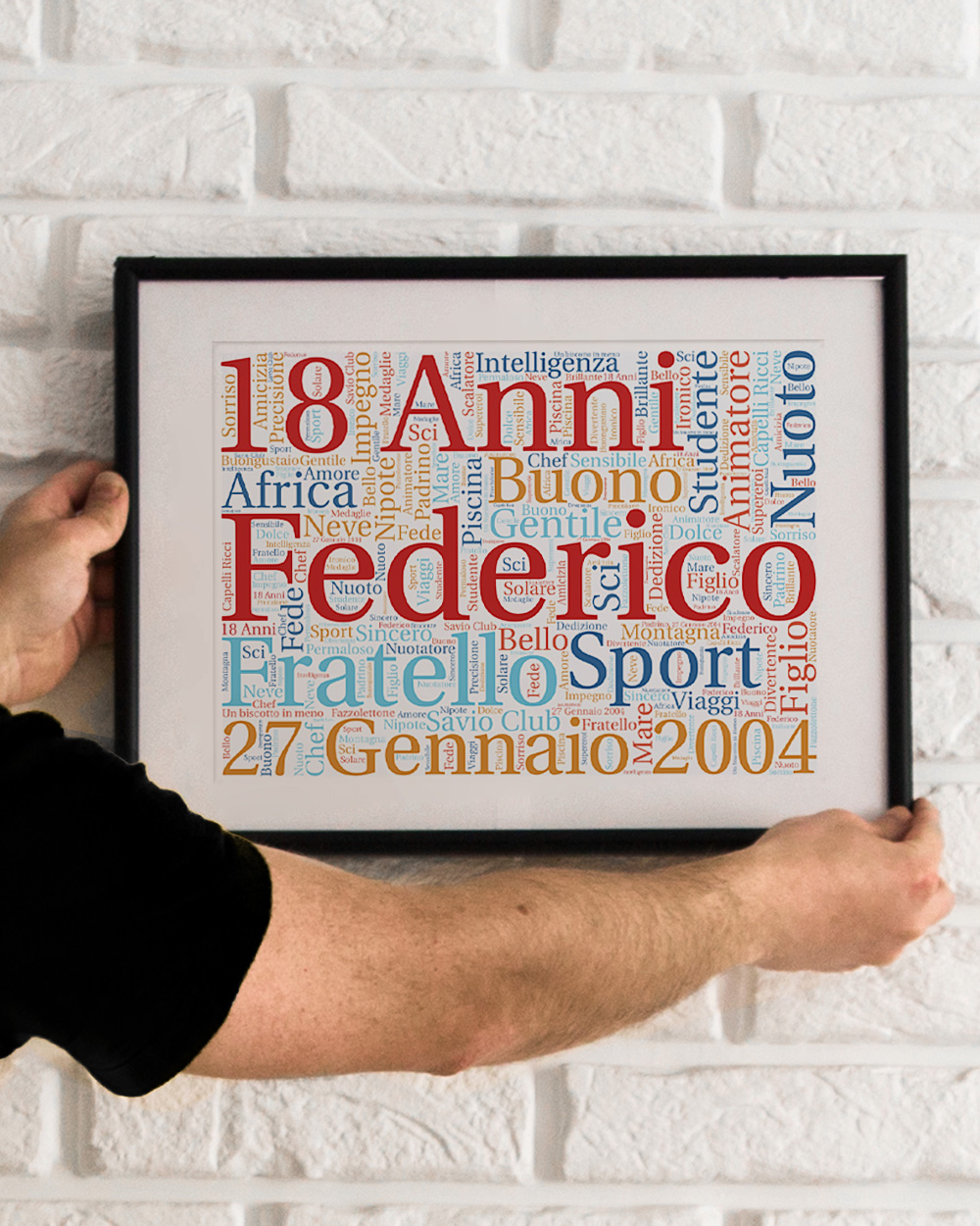 Quadro word cloud personalizzato con parole e nome, regalo con cornice
