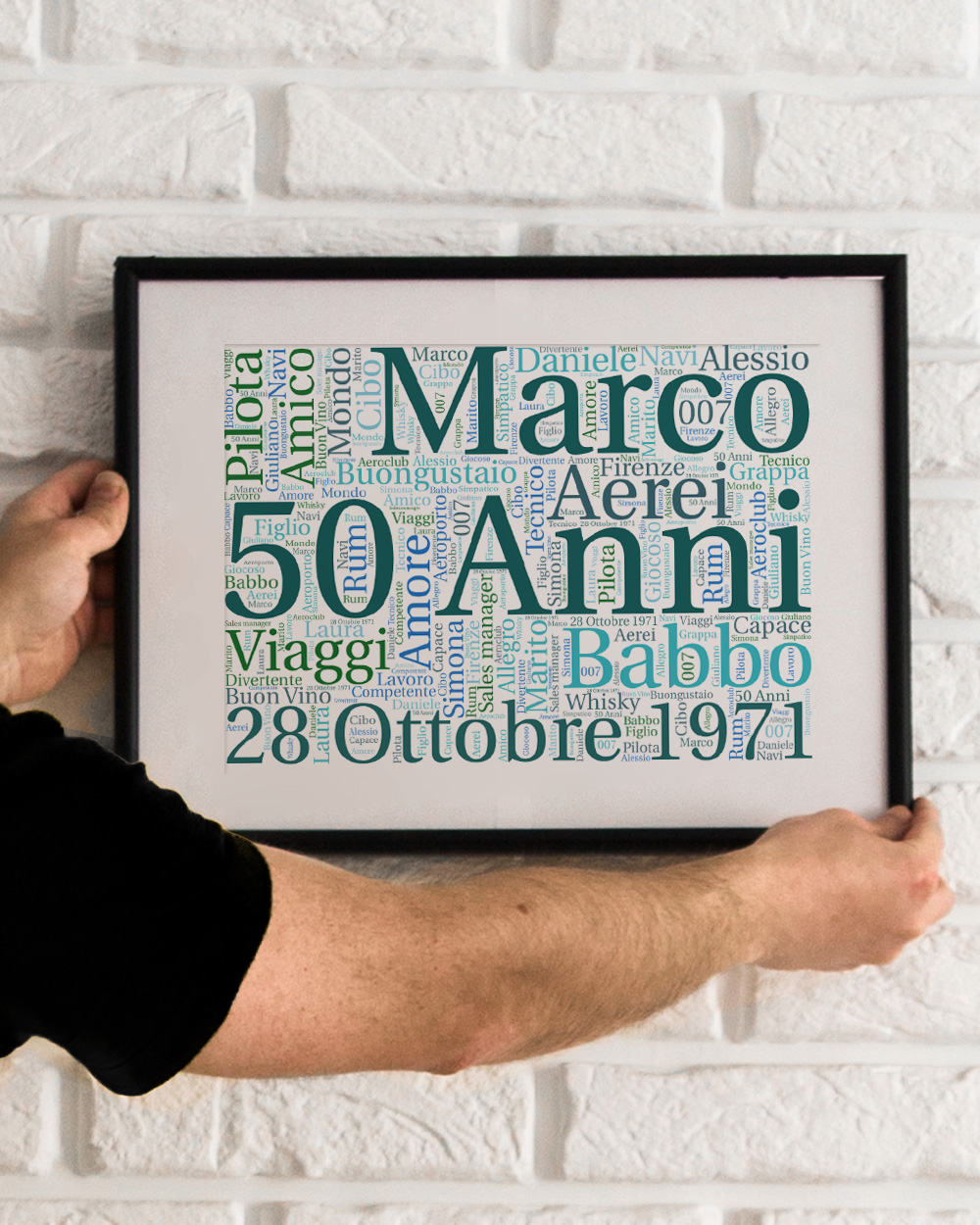 Stampa word cloud personalizzata appesa in casa, complemento d'arredo regalo