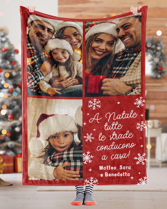 Plaid Coperta Natalizia in Pile Personalizzata con Tre Foto e Dedica - Idea  Regalo per Natale