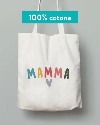 Borsa Shopper Personalizzata con Scritta Colorata "Mamma", Cuore e Dedica - Idea Regalo per la Mamma, Festa della Mamma, Compleanno - immagine 9