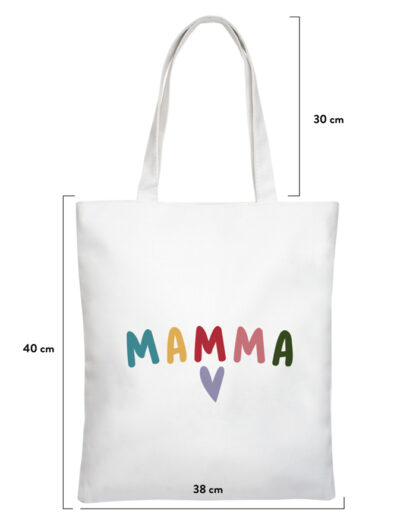 Borsa Shopper Personalizzata con Scritta Colorata "Mamma", Cuore e Dedica - Idea Regalo per la Mamma, Festa della Mamma, Compleanno - immagine 11