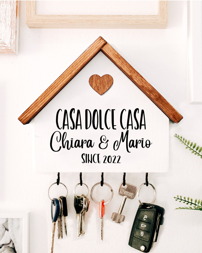 Casetta Appendichiavi in Legno con Cuore Casa Dolce Casa