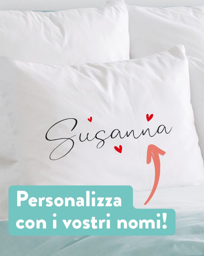 Coppia di Federe Personalizzate con Nome, Coordinato Federe per il Letto -  Idea Regalo San Valentino per Lui e Lei, Idea Regalo Casa Nuova,  Anniversario