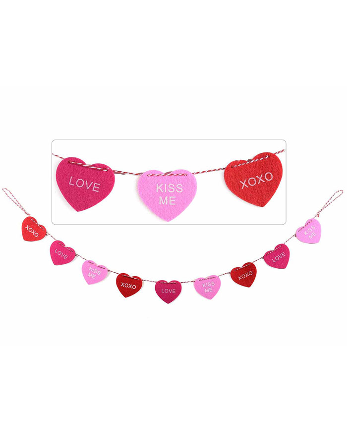 Festone Ghirlanda con Cuoricini in Panno Rosa e Rossi Love, Kiss Me, XOXO  e Spago Rosso e Bianco - Idea Romantica Decorazione San Valentino e  Anniversario