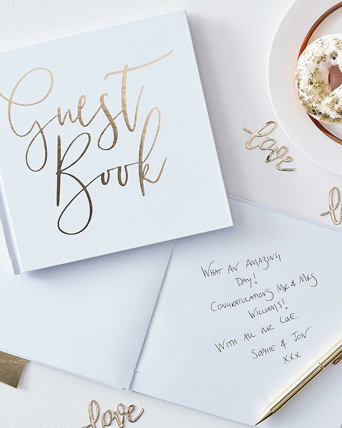 Guestbook Libro Firme Bianco con Scritte Oro per Matrimonio