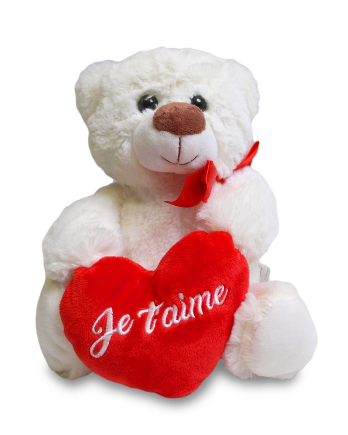 Morbido Orsacchiotto Bianco di Peluche con Cuore Rosso e Scritta Je  t'Aime - Idea Regalo Romantica Lui, Lei San Valentino o Anniversario