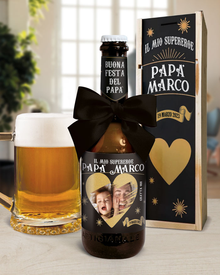 Bottiglia di Birra Personalizzata Al Mio Supereroe con Gratta e Vinci,  Personalizzabile con Foto e Dedica- Idea Regalo Festa del Papà