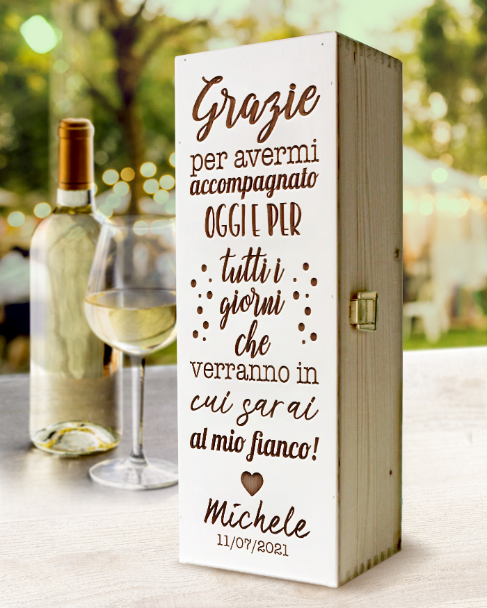 Cassettina Porta Vino in Legno Personalizzata con Frase di Ringraziamento -  Idea Regalo per Ringraziare il Padrino o la Madrina di Battesimo o Cresima