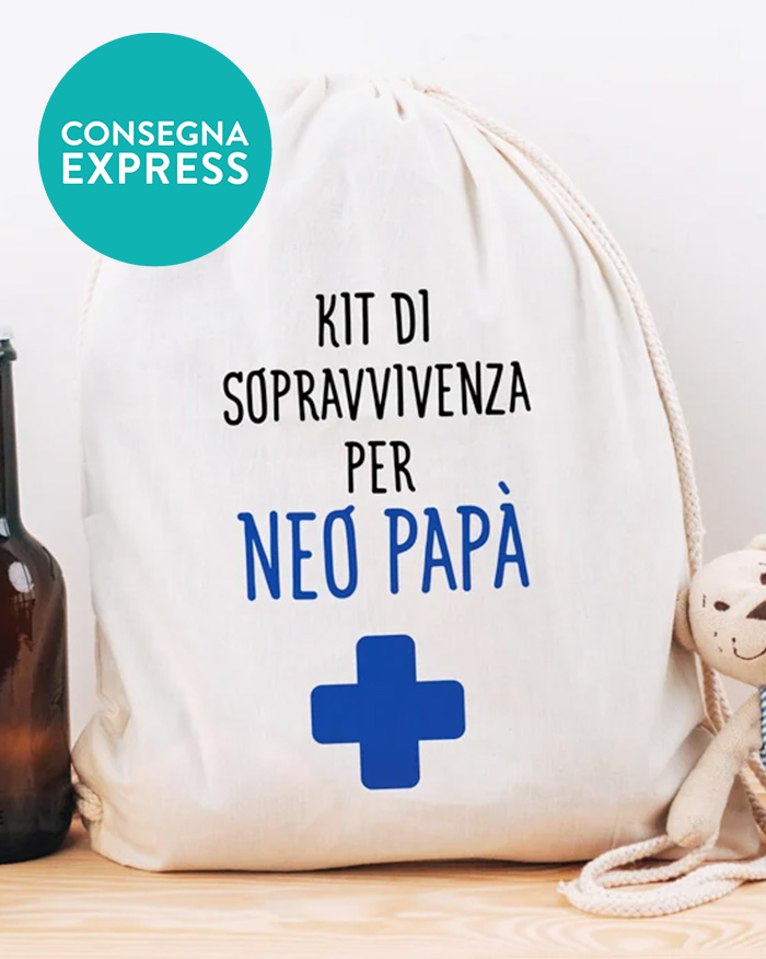 Sacca in Cotone Kit di Sopravvivenza per Neo Papà - Idea Regalo