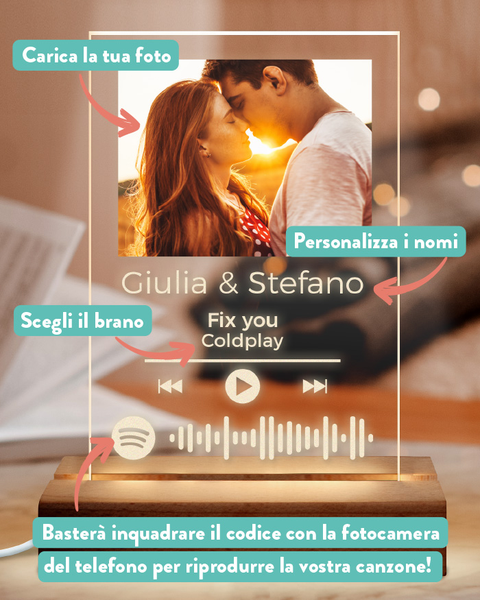 Lampada led personalizzata con foto e codice spotify multicolore