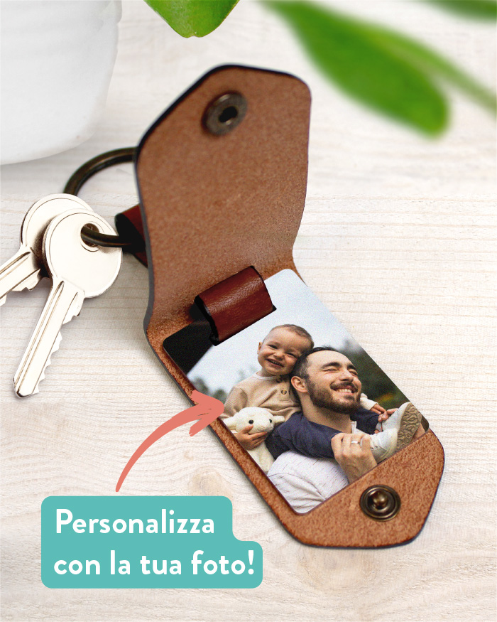 Portachiavi in Cuoio Made in Italy Papà Personalizzato con Foto e Dedica  Segreta - Idea Regalo Festa del Papà