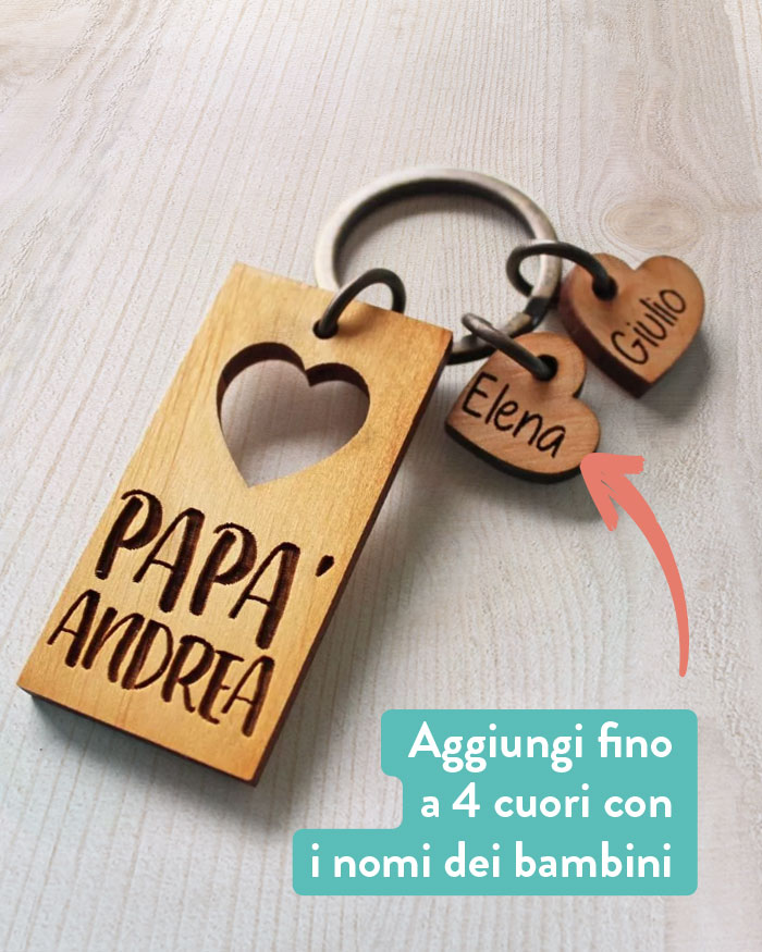 Portachiavi cuore in legno personalizzato con dedica per papà e nome