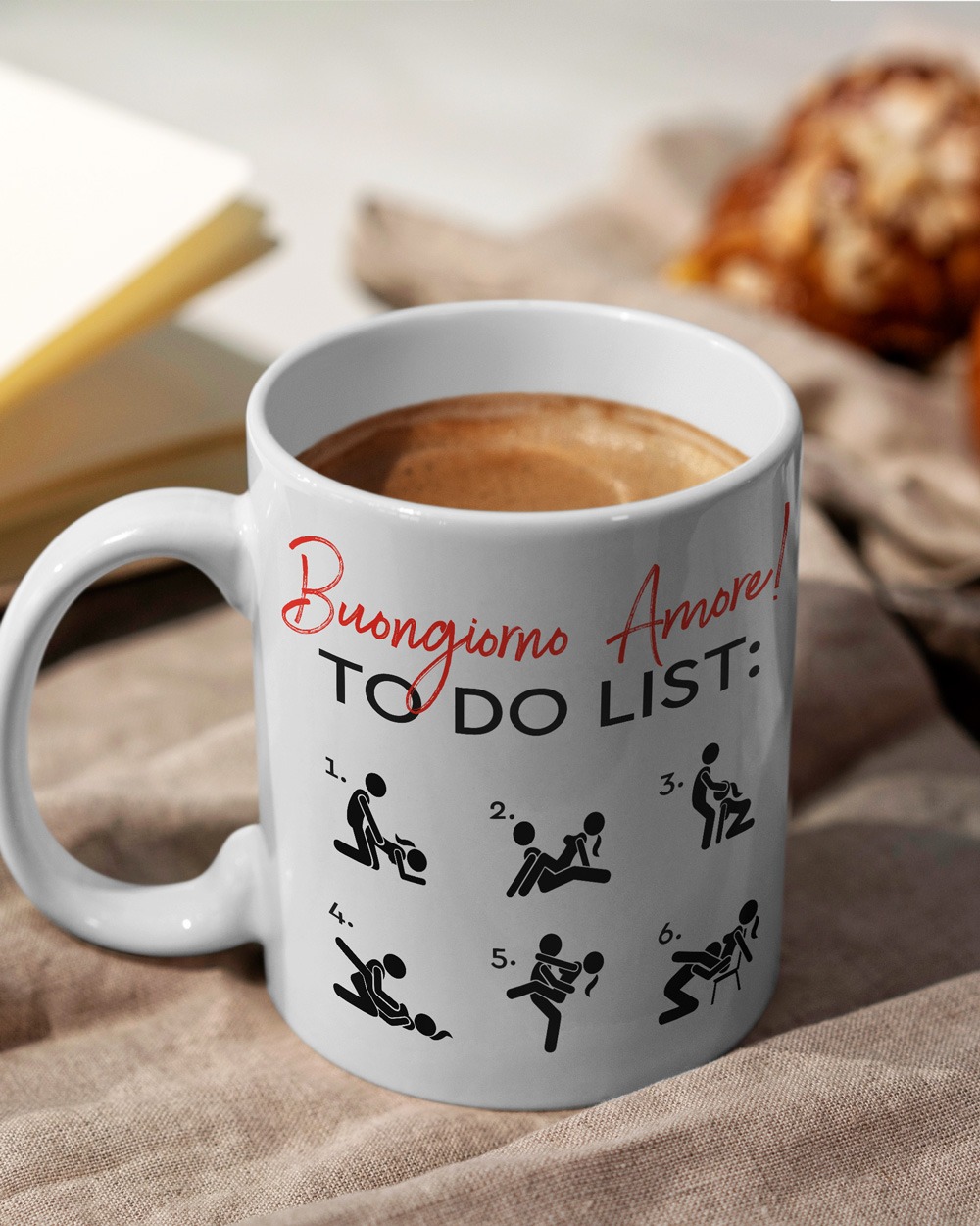 Tazza Divertente e Sexy con Scritta Buongiorno Amore! To Do List - Idea  Regalo Hot di San Valentino per Lui