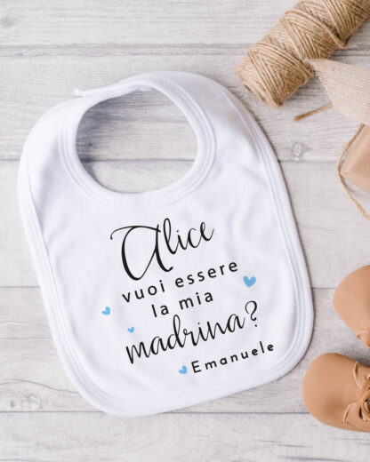 Bavaglino Neonato Personalizzato Con Nome E Giraffa 'Vuoi Essere Il Mio Padrino?' - Cotone Morbido, Made In Italy