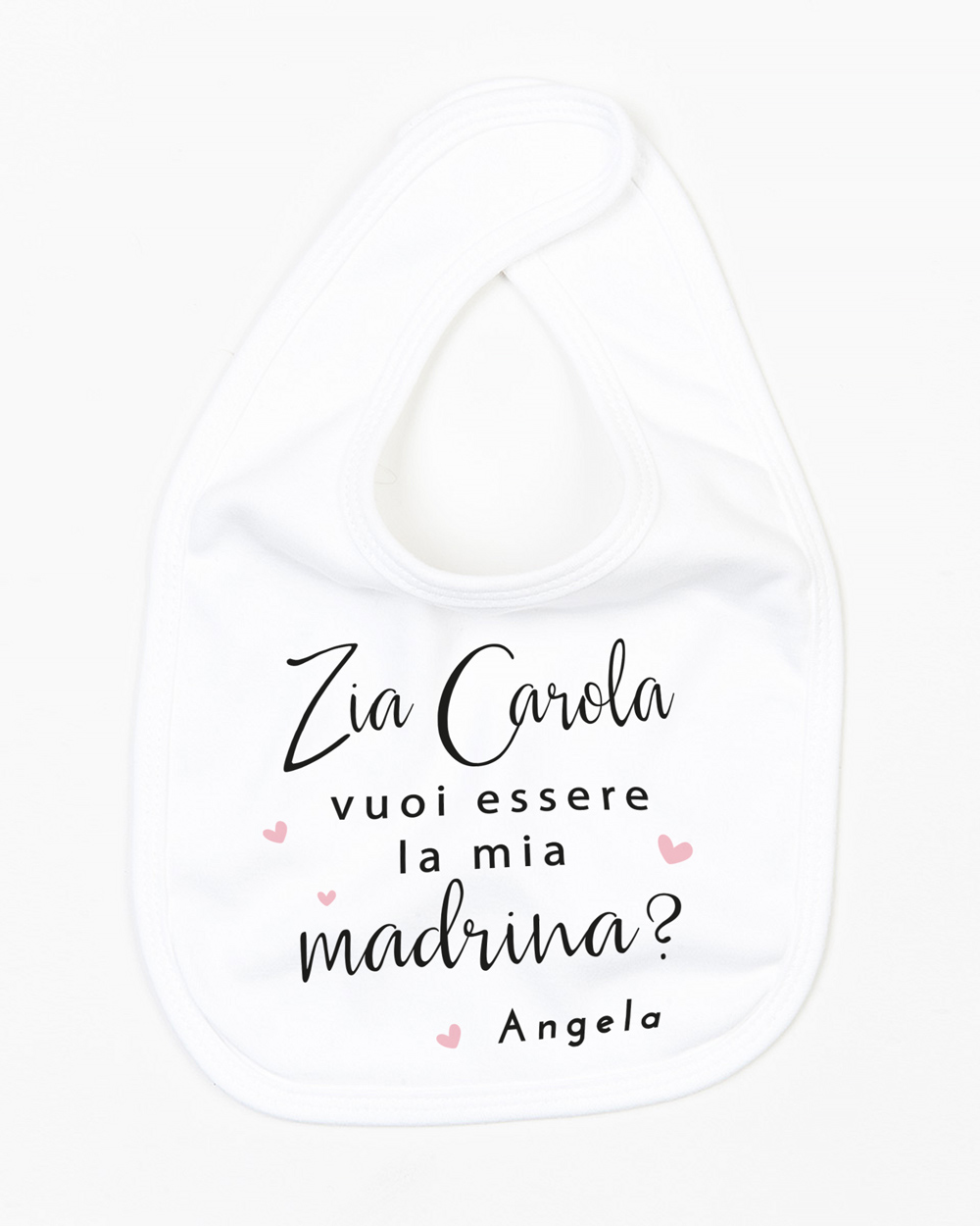 Bavaglino con Cuoricini Personalizzabile con Tenera Dedica Vuoi Essere La Mia  Madrina? - Idea Regalo Madrina Battesimo