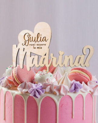 CAKE TOPPER NASCITA/BATTESIMO BIMBA CON CUSCINO ROSA 16x10x14cm