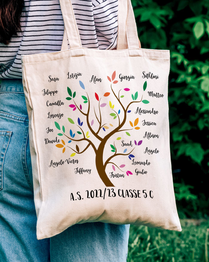 Borsa Shopper Personalizzabile per la Maestra con Albero e Nomi Alunni -  Idea Regalo Fine Anno Scolastico