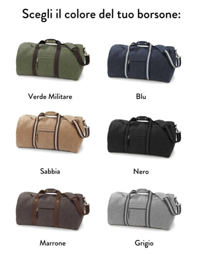 Borsone in Cotone Canvas Vintage con Tracolla per Uomo Personalizzato con Iniziali in Corsivo - immagine 2