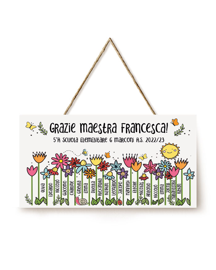 My Custom Style Targhetta In Legno Ovale #Scuola-Arcobaleno# | 18x12 Cm Con Laccetto In Canapa | Decorazione Personalizzata