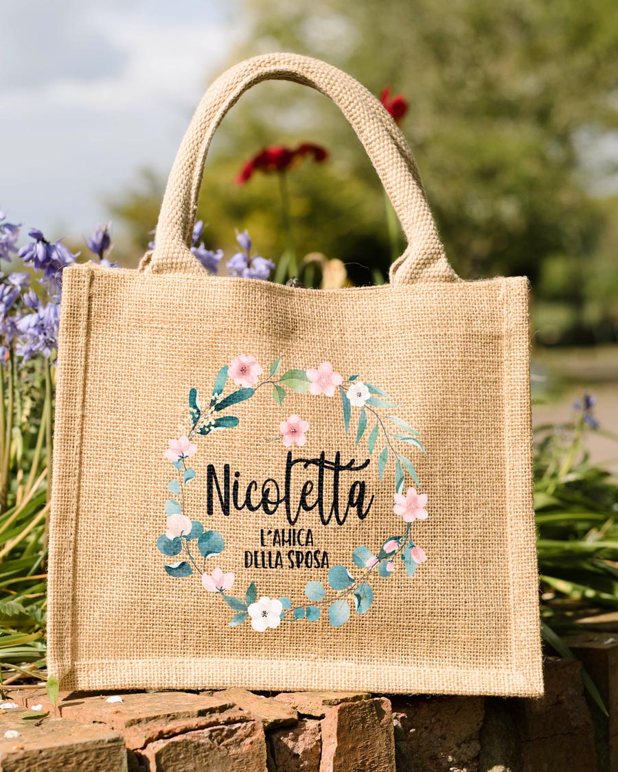 Borsa Per Vino In Iuta - Regalo Matrimonio E Addio Al Nubilato - 34x14 Cm