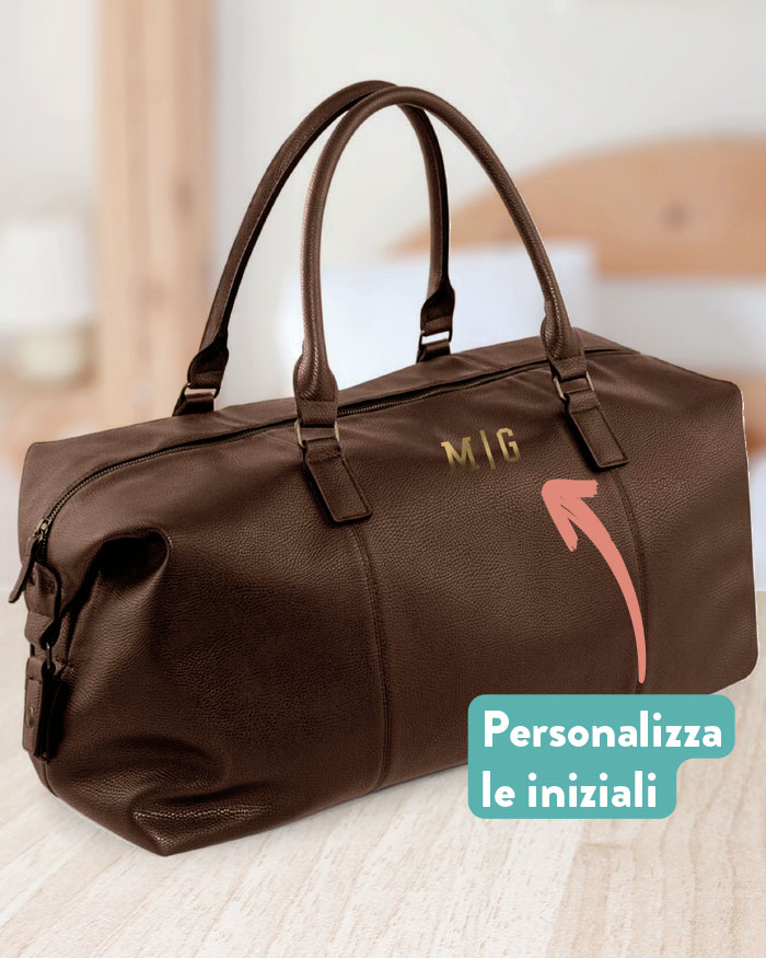 Borsone da Viaggio in Ecopelle Personalizzato con Nome in Corsivo - Idea Regalo  per Chi Viaggia Spesso