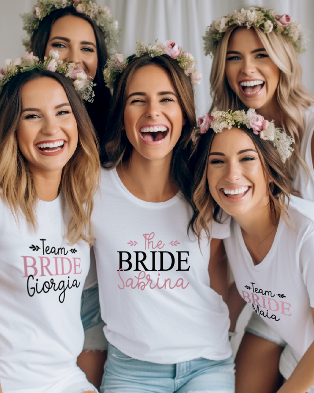 Set di 5 Magliette T-Shirt Coordinate Team Bride e The Bride  Personalizzate con Nome – Idea Regalo Originale e Divertente per Addio al  Nubilato, Sposa, Testimoni di Nozze