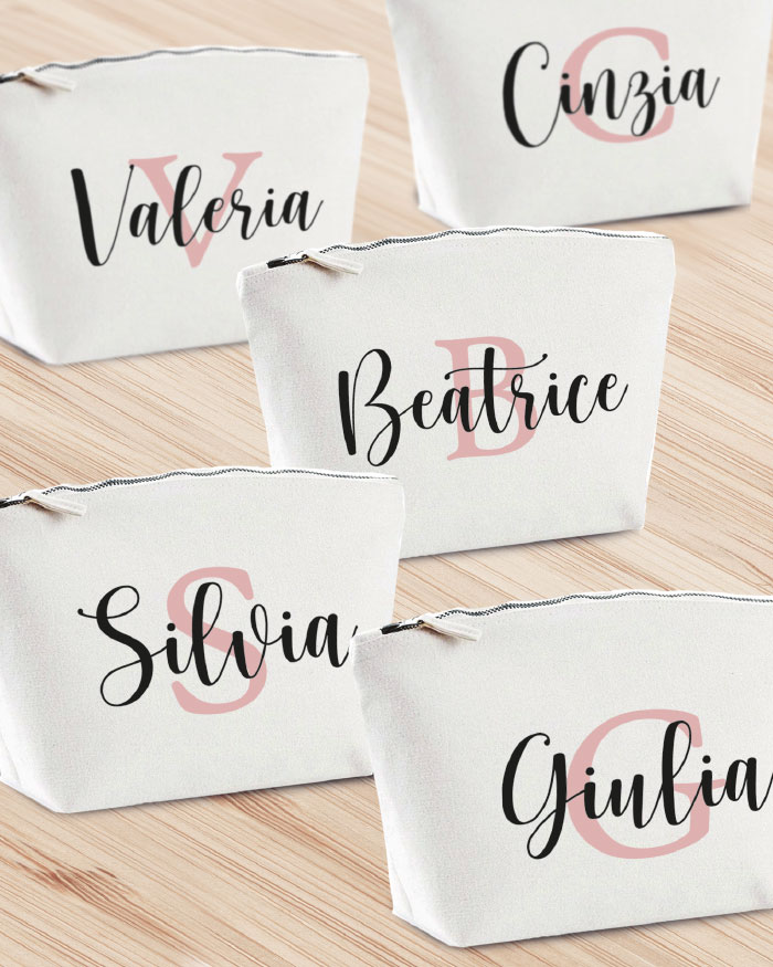 Set di 5 Pochette Beauty Case in Cotone Personalizzate con Nome - Idea  Regalo Addio al Nubilato
