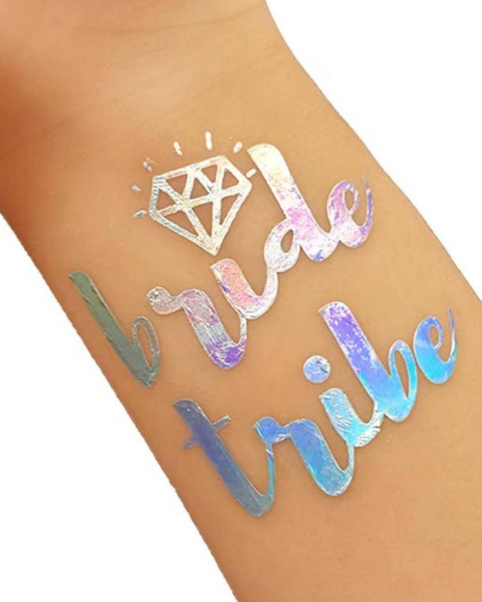 Set di 10 Tatuaggi Temporanei Iridescenti “Bride Tribe” Boho Chic con  Simbolo del Diamante– Idea Regalo Addio al Nubilato, Per Lei, Sposa