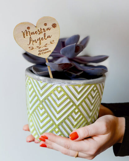 Pianta Succulenta in Vaso Decori Etnici Colorati con Segna Pianta in Legno Personalizzato Regalo Maestra - immagine 7