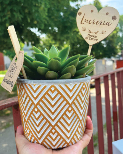 Pianta Succulenta in Vaso Decori Etnici Colorati con Segna Pianta in Legno Personalizzato Regalo Maestra - immagine 5