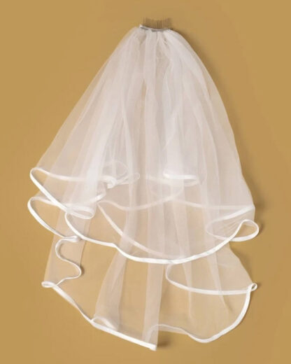 Velo da Sposa in Tulle Bianco con Bordino a Contrasto Bianco - Idea Regalo Originale per Addio al Nubilato, Futura Sposa - immagine 2