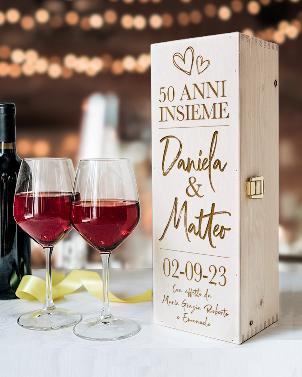 Cassettina Porta Vino in Legno Personalizzata - Idea Regalo Anniversario