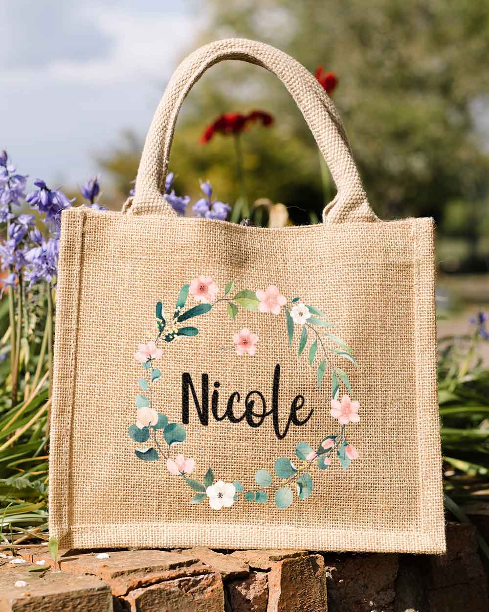 Borsa in Juta Personalizzata con Nome e Decoro Floreale – Idea Regalo per  Lei, per Amiche, Compleanno