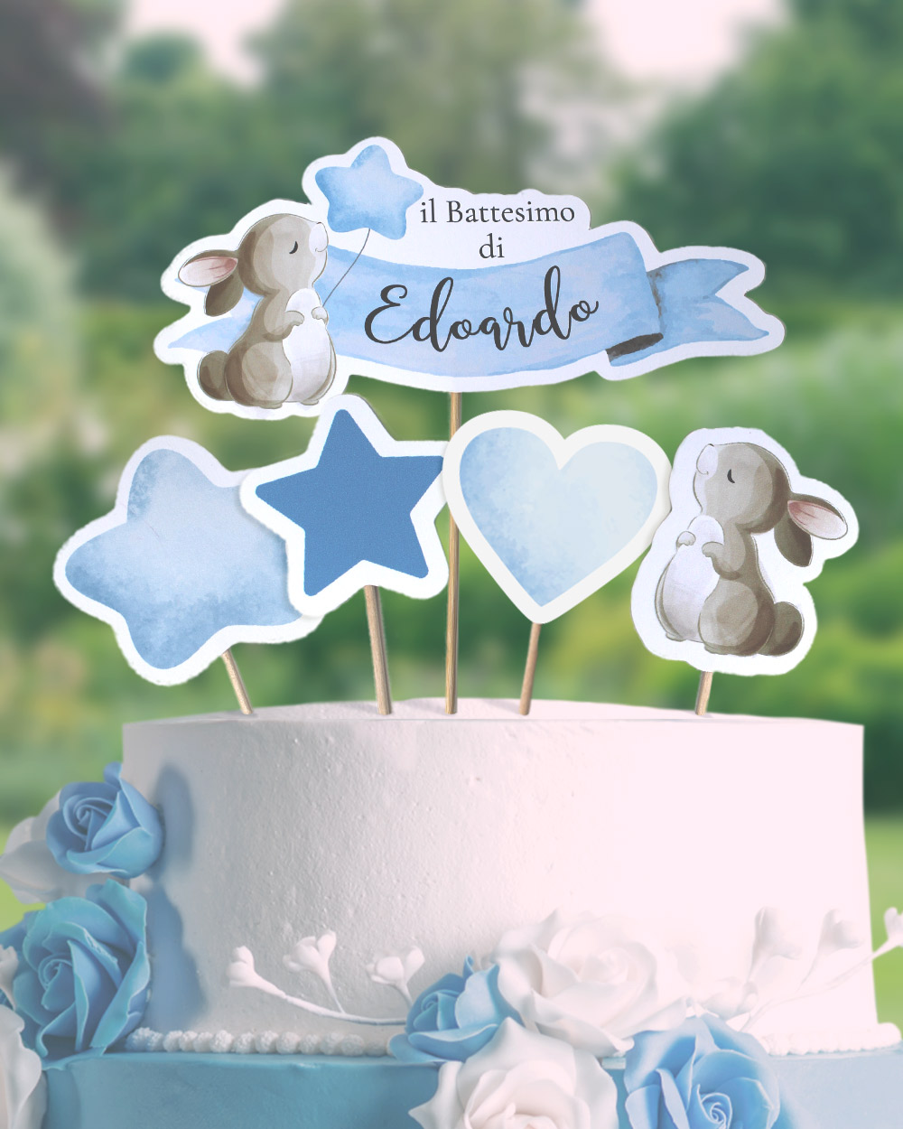 Set di 5 Cake Topper Personalizzabili con Nome - Idea Decorazione