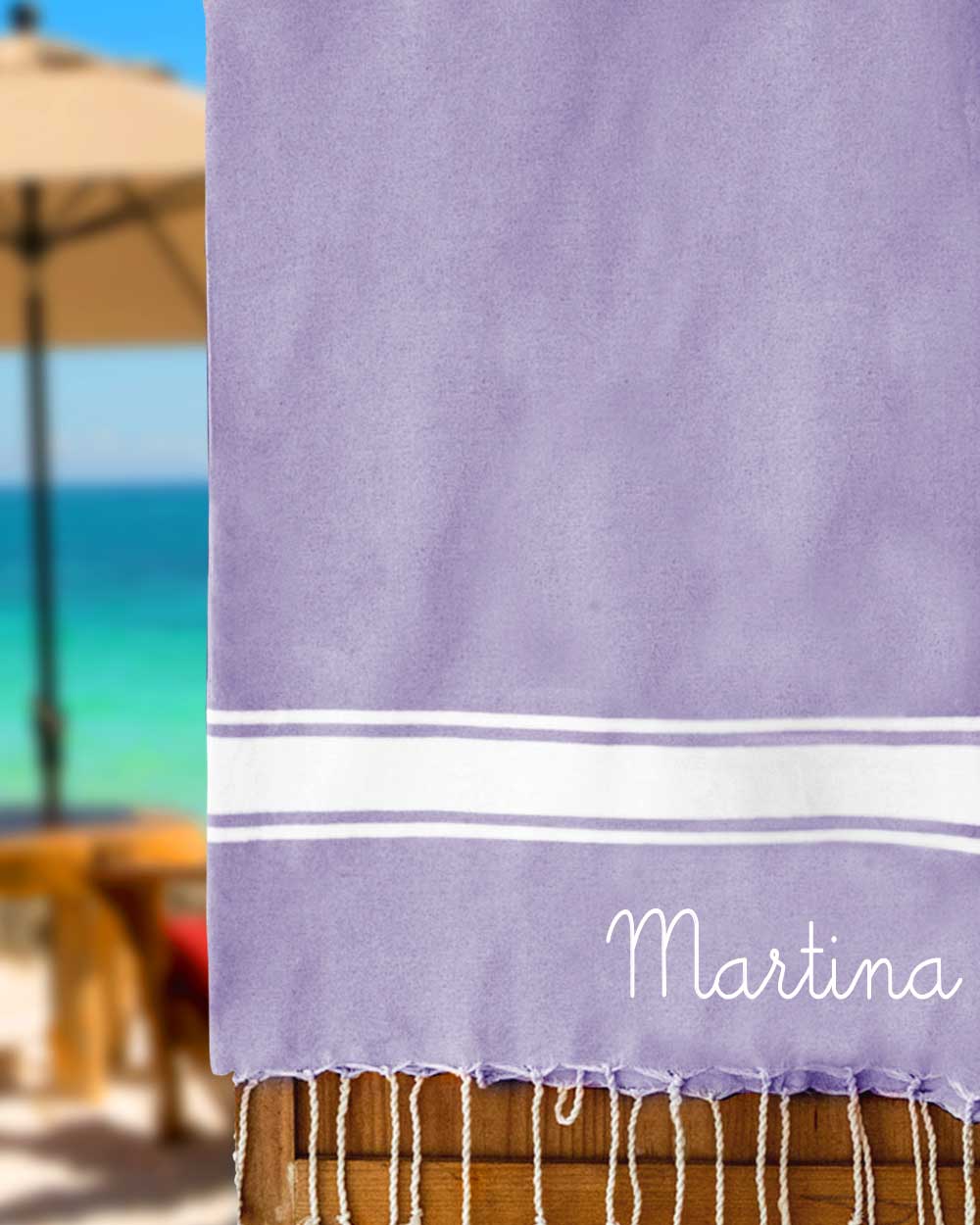 Telo Mare Fouta 100 % Cotone Color Lavanda Personalizzato con Stampa o  Ricamo del Nome - Idea Regalo Estate