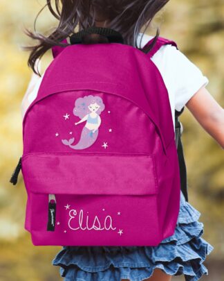 zaino-scuola-bambina-sirena-sirenetta-rosa-fucsia-personalizzabile