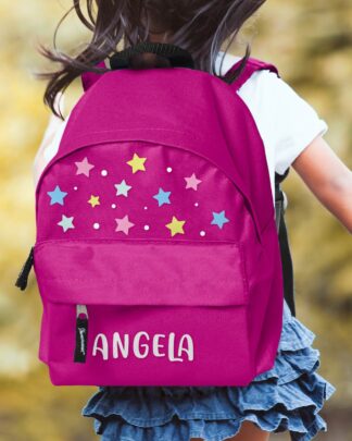 zaino-scuola-bambina-stelle-stelline-rosa-fucsia-personalizzabile