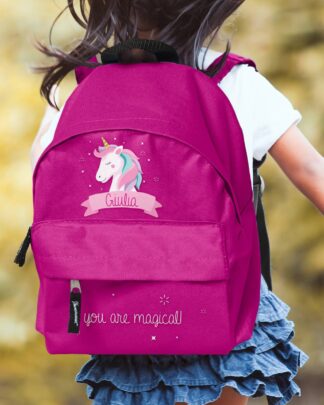 zaino-scuola-bambina-unicorno-rosa-fucsia-personalizzabile