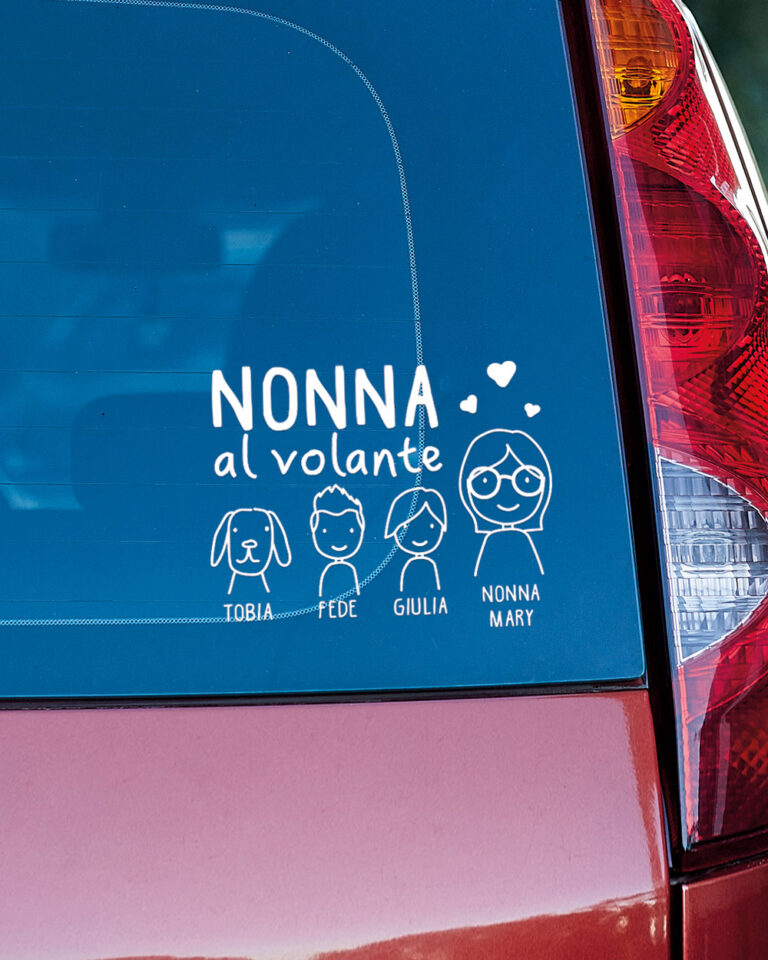Adesivo Famiglia Personalizzato Per Auto - Vinile Alta Qualit&agrave;, Resistente, Con Nomi E Personaggi