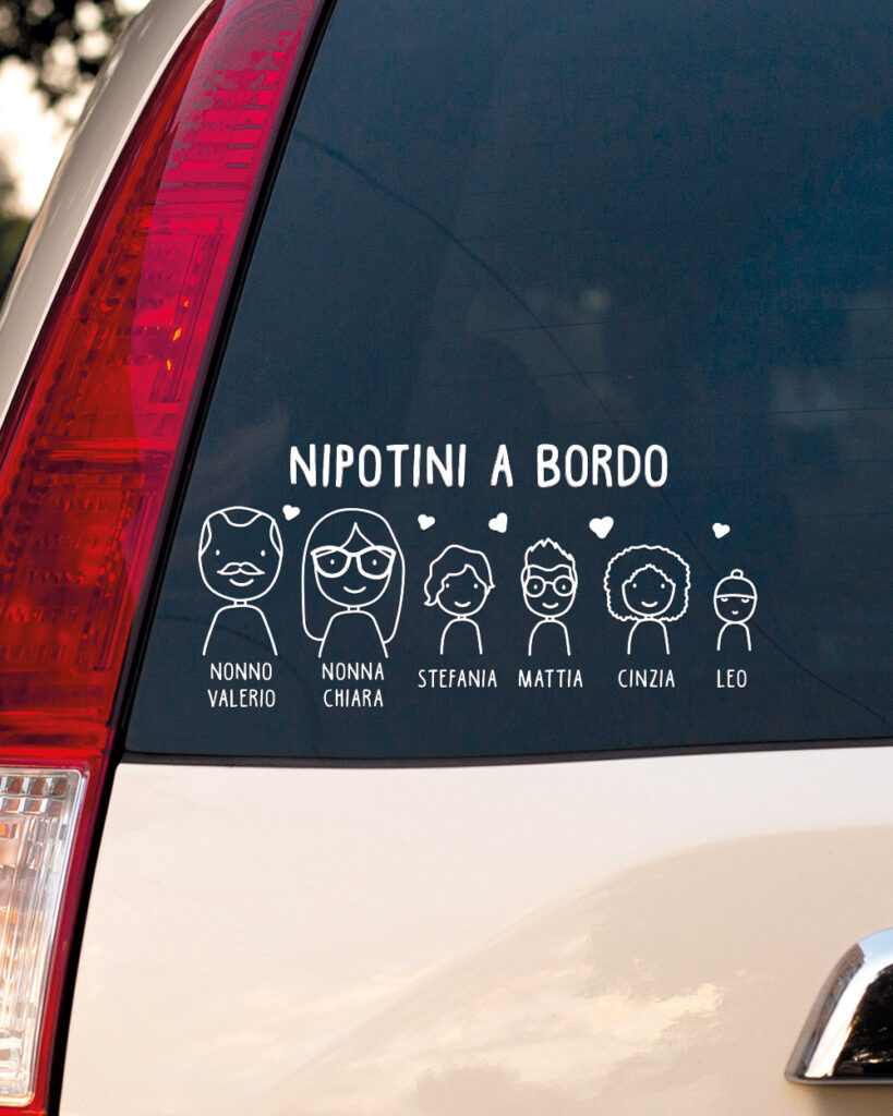 Adesivi Famiglia Stickers Personalizzati per Auto Nipotini a Bordo -  Scegli Personaggi e Testo Personalizzato - Idea Regalo Festa dei Nonni