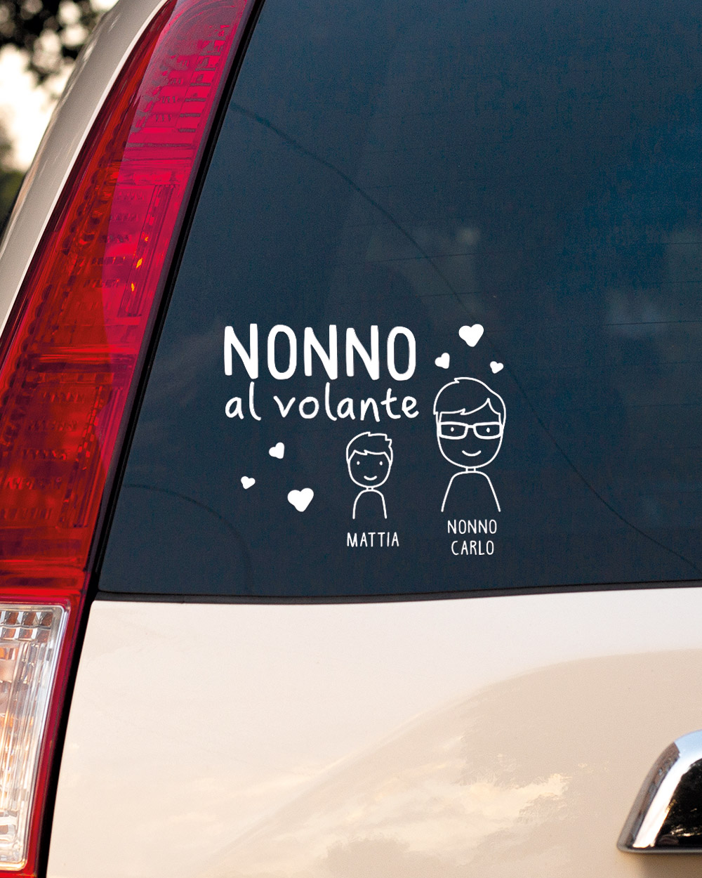 Adesivi Famiglia Stickers Personalizzati per Auto Nonna al Volante -  Scegli Personaggi e Testo Personalizzato - Idea Regalo Festa dei Nonni