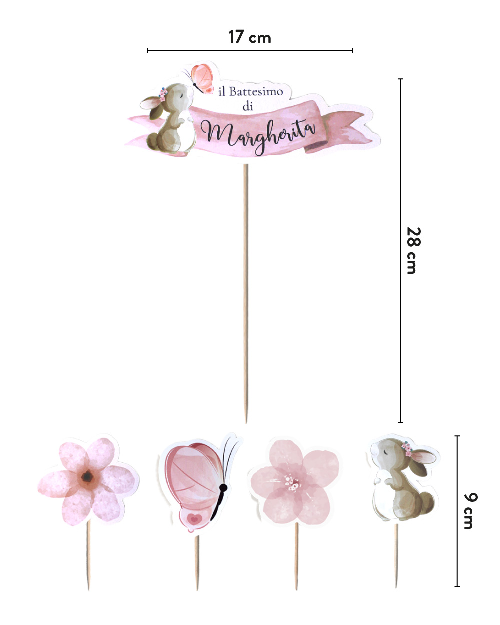 CAKE TOPPER NASCITA/BATTESIMO BIMBA CON CUSCINO ROSA 16x10x14cm