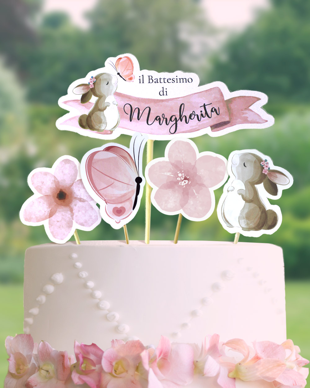 Set di 5 Cake Topper Rosa Personalizzabili con Nome - Idea Decorazione per  Torte e Cupcake, per Battesimo Bimba