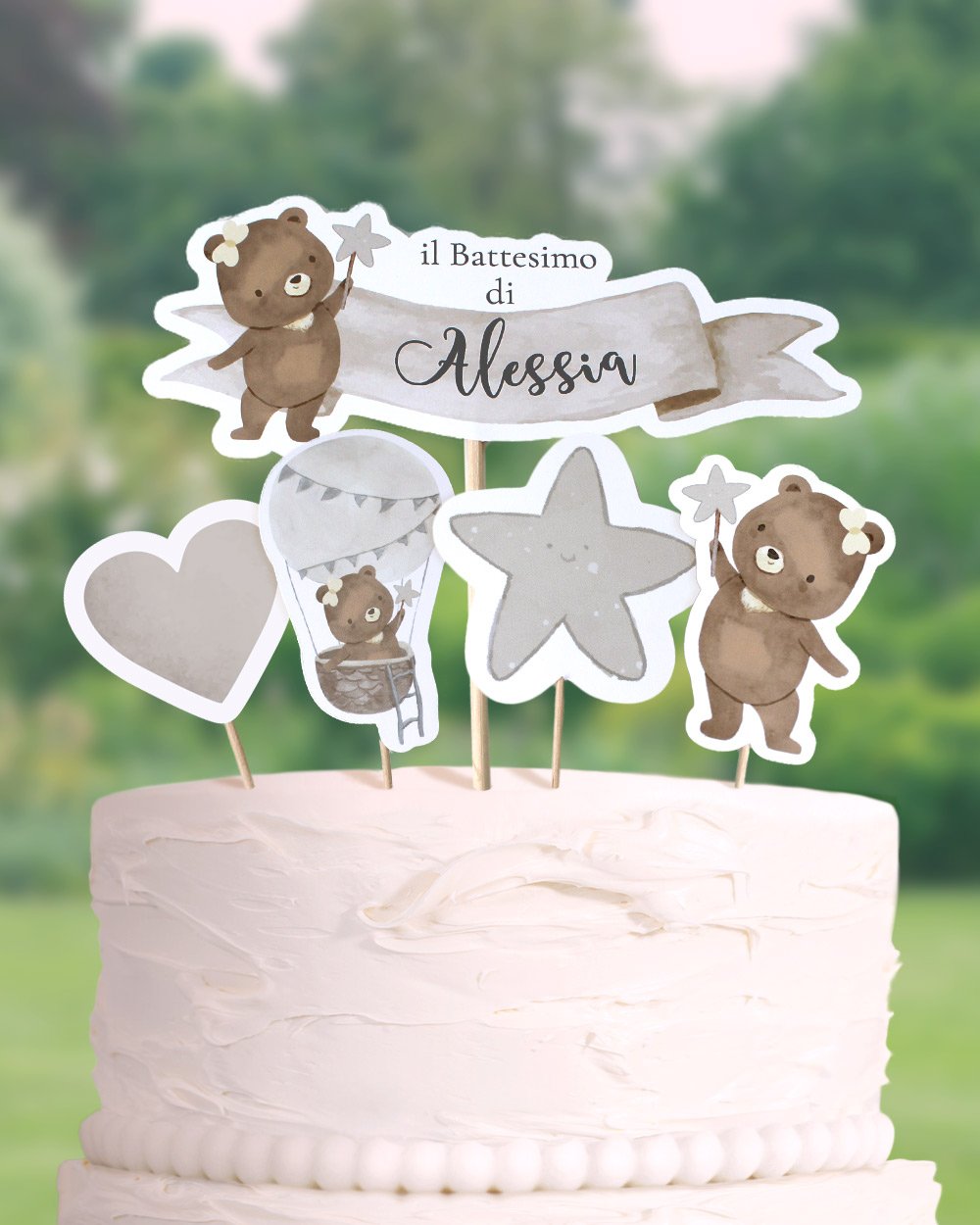 Set di 5 Cake Topper Color Beige Personalizzabili con Nome - Idea  Decorazione per Torte e Cupcake, per Battesimo Bimbi